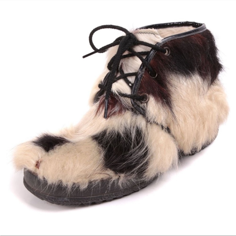Vintage MOCATEM Fur Boots Lace up 1970s Après Ski Style Shoe Canada France